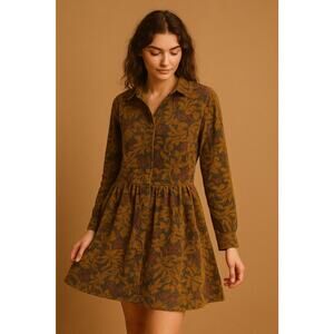 Vintage Eddie Bauer Womens S Corduroy Mini Dress  Grape Floral Green Fairy Boho